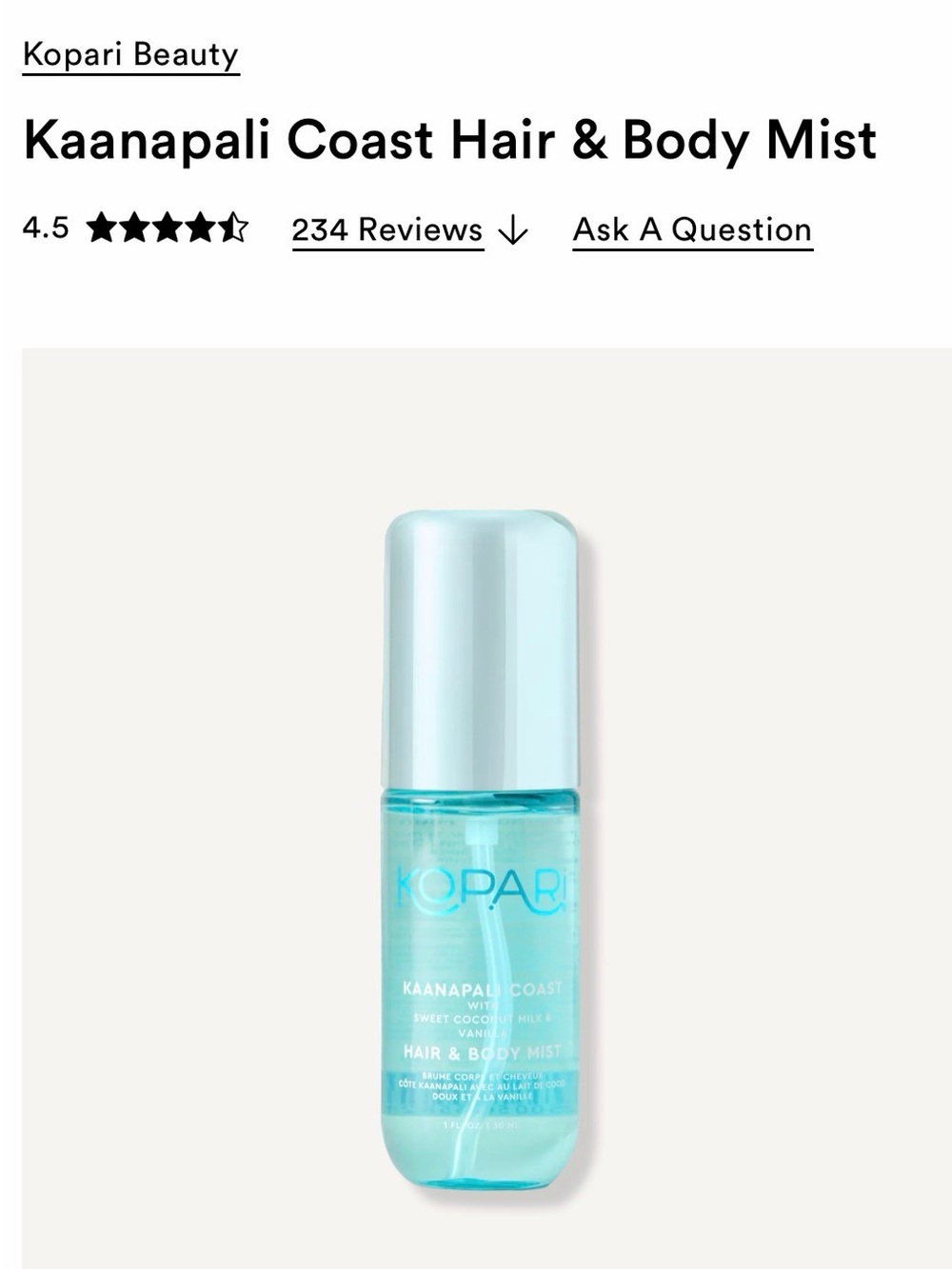 Kopari Aqua Blue Hair & Body Fragrance Mist